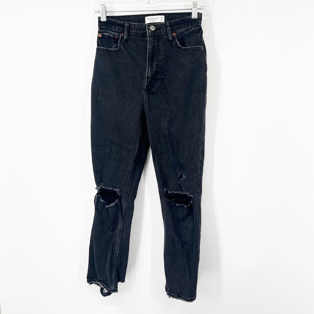 Abercrombie & Fitch Curve Love The Ankle Straight Jeans Ultra High Rise Black